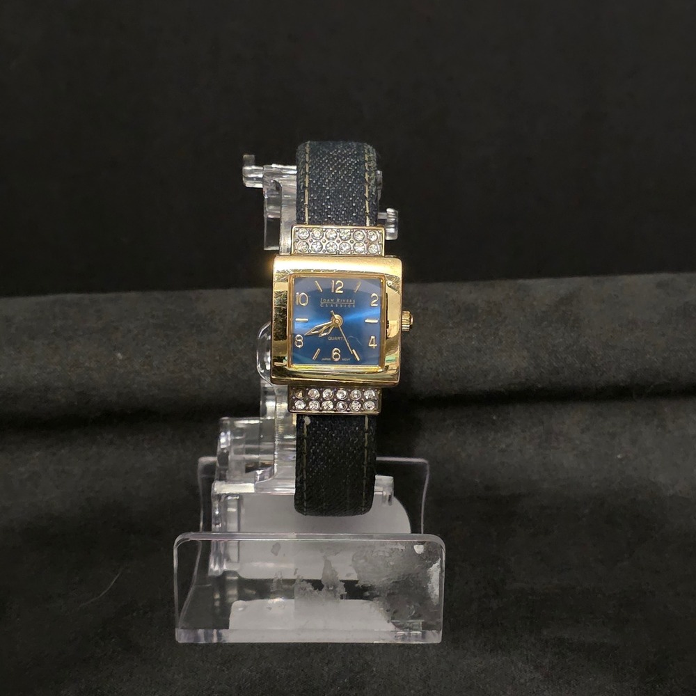 Joan Rivers Classics Watch Womens OS Blue Denim Gold Tone Crystal V377 Quartz‎